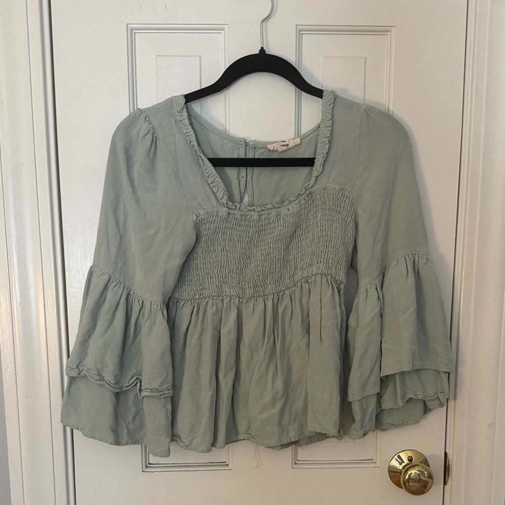 Women's Light Green Smocked Top